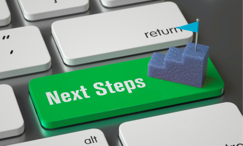 Keyboard Key with the words next steps